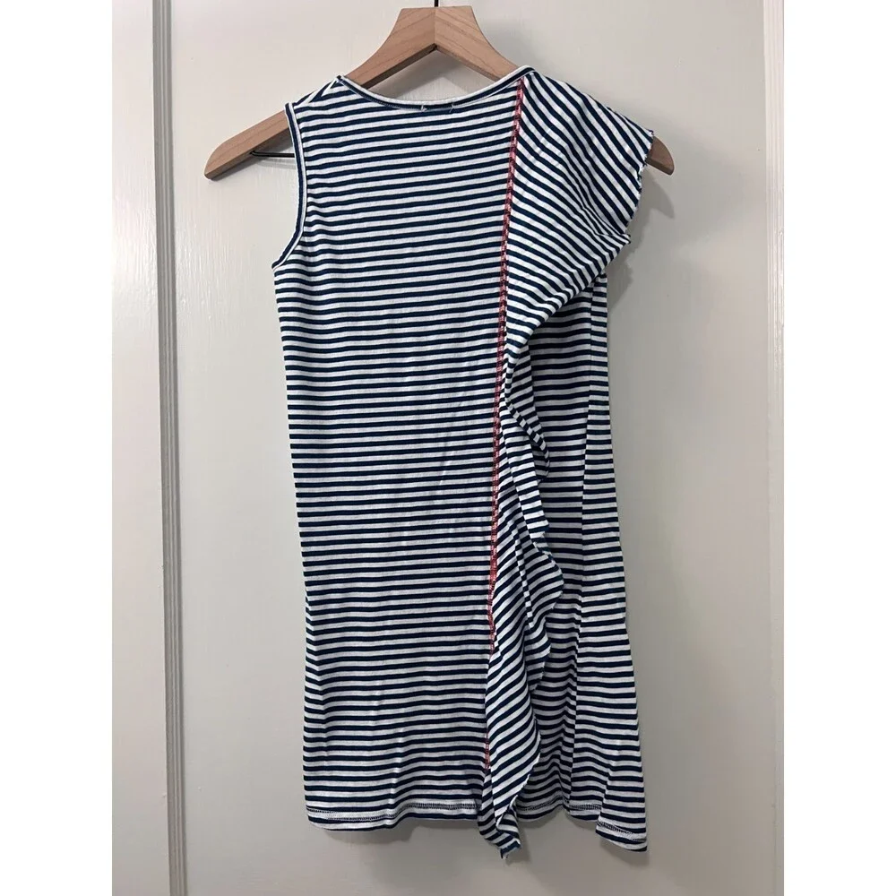 Splendid Girls Sleeveless Blue White Stripe Dress Ruffle Cotton Modal Size 12